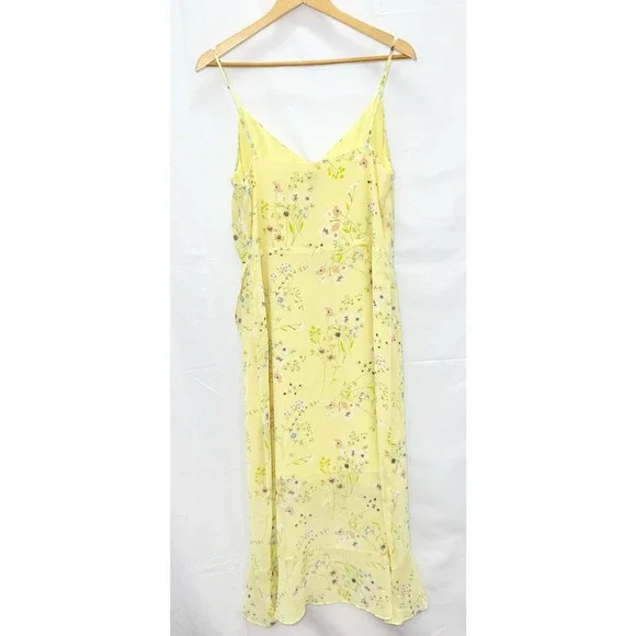 LOFT Floral High Low Wrap Midi Dress Size 12 Ruffle Yellow Feminine Dainty Sun - Picture 3 of 11